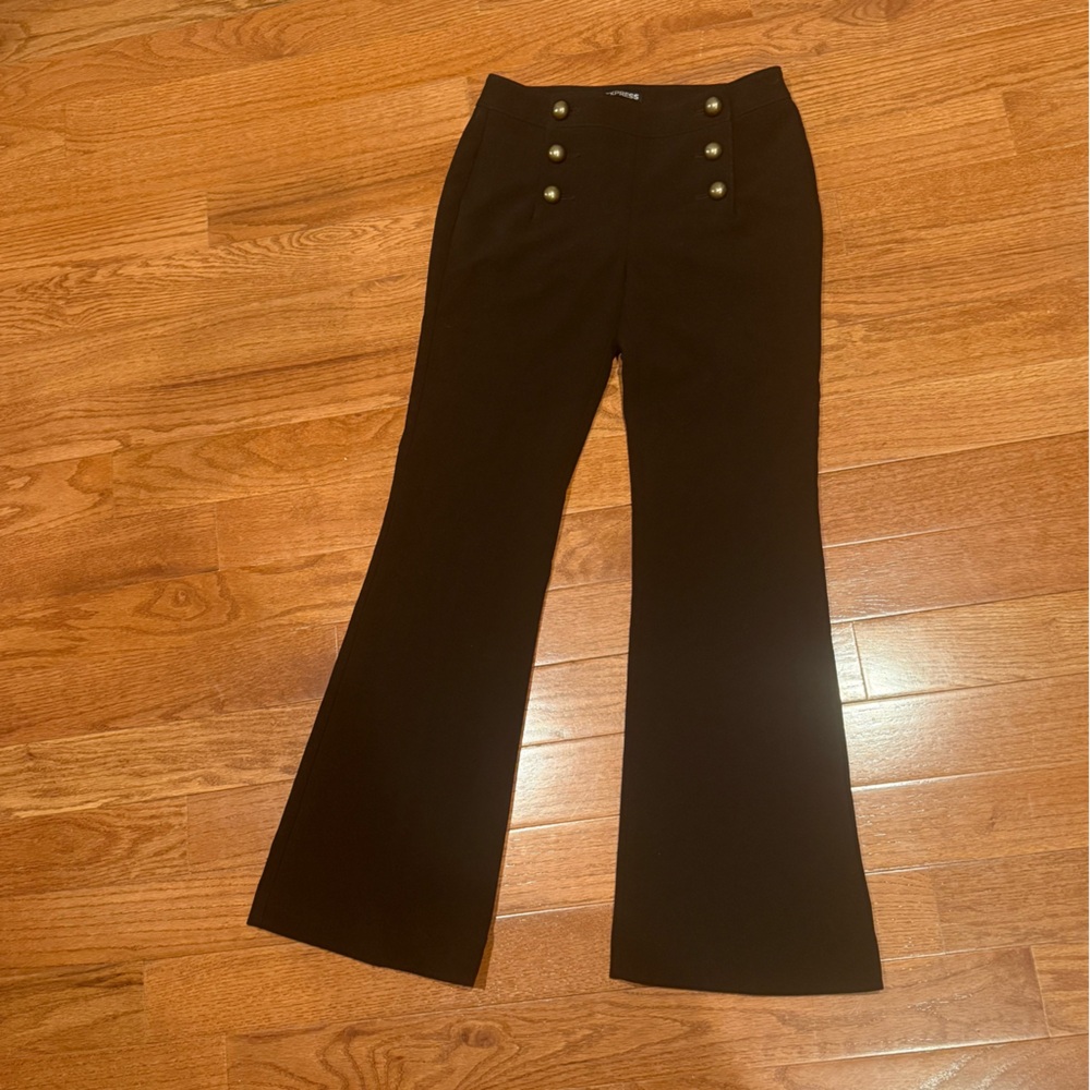 Black Flared Pants with Gold Buttons